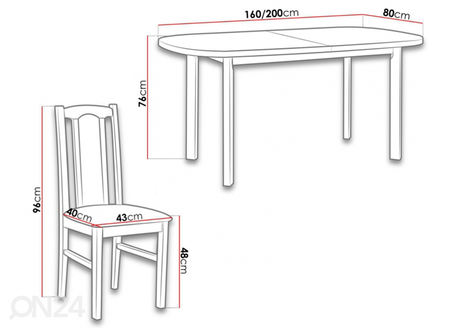 Удлиняющийся обеденный стол 80x160-200 cm+ 6 стульев увеличить размеры
