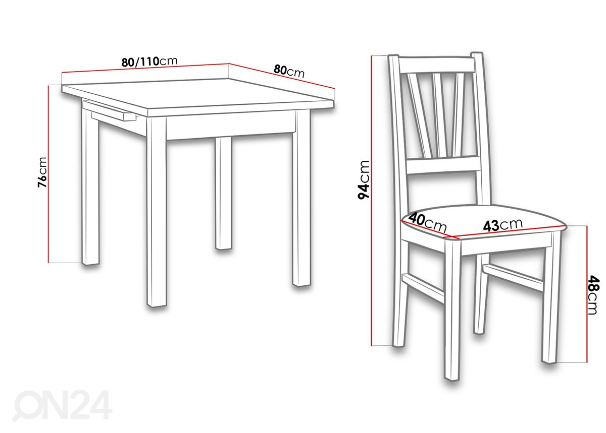 Удлиняющийся обеденный стол 80x80-110 cm + 4 стула увеличить размеры