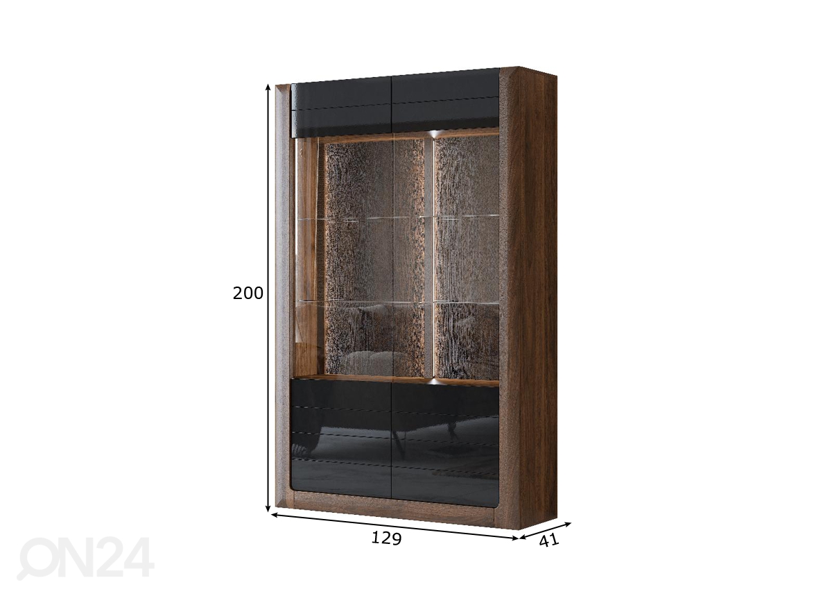 Шкаф-витрина Cassandra 129 cm, орех/черный глянцевый увеличить размеры