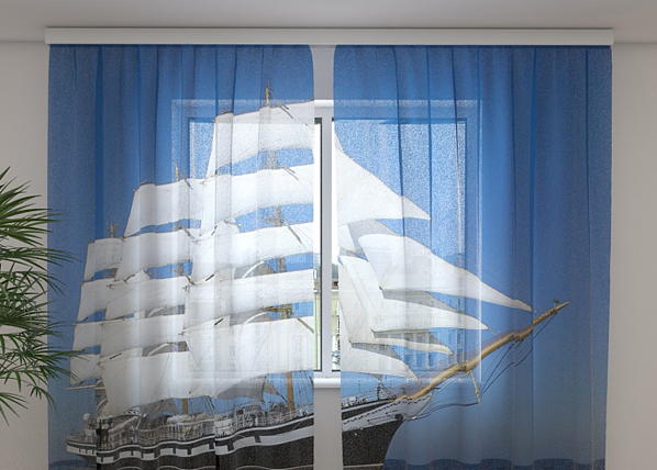 Sifonki-kuvaverho WHITE SAILING-SHIP 240x220 cm