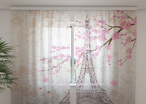 Sifonki-kuvaverho TOWER AND SAKURA 240x220 cm