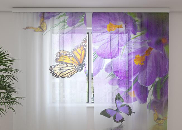 Sifonki-kuvaverho CROCUSES AND BUTTERFLIES 240x220 cm