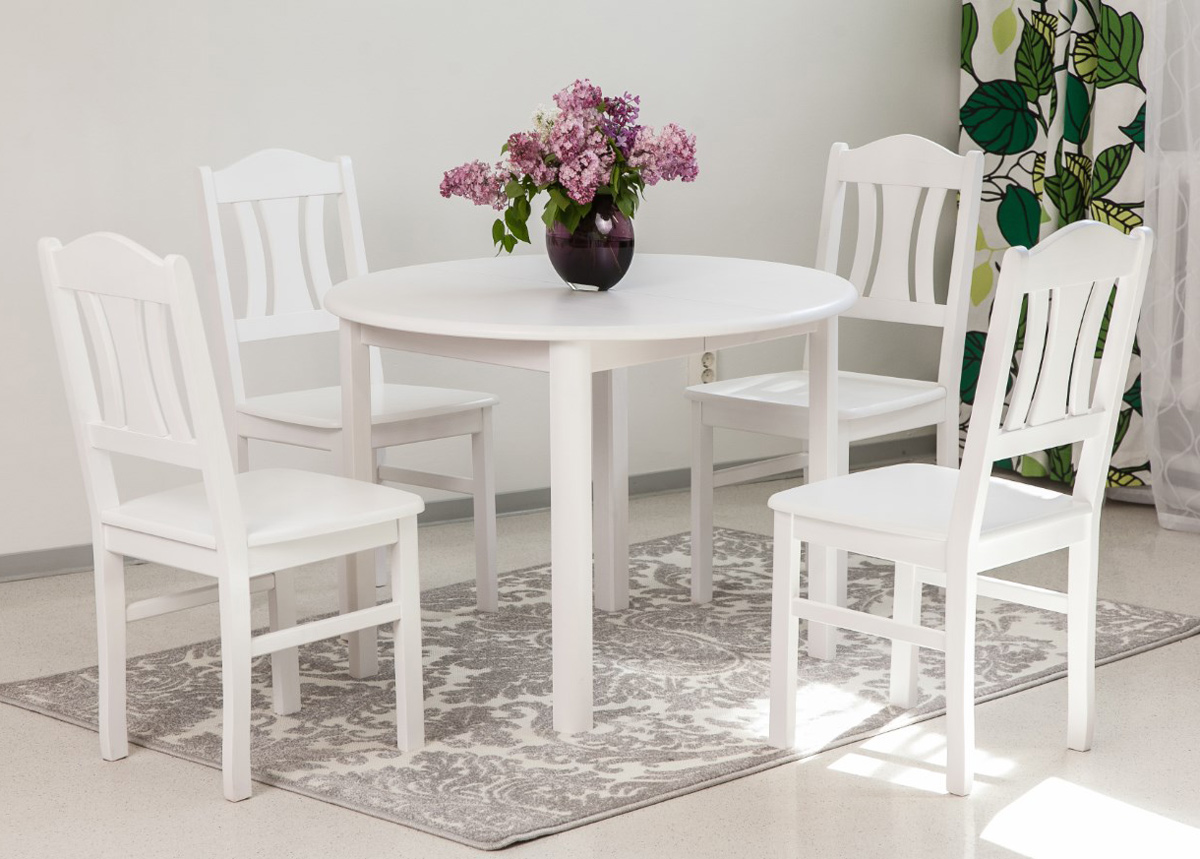 Ruokailuryhmä 100x100-139 cm + tuolit Per 4 kpl, valkoinen
