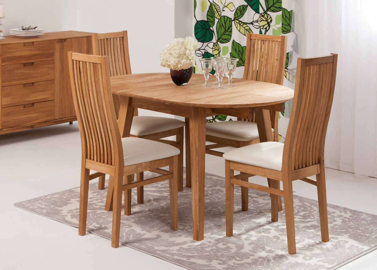 Tammi jatkettava ruokapöytä Basel 90-130x90 cm + 4 tuolia Sandra