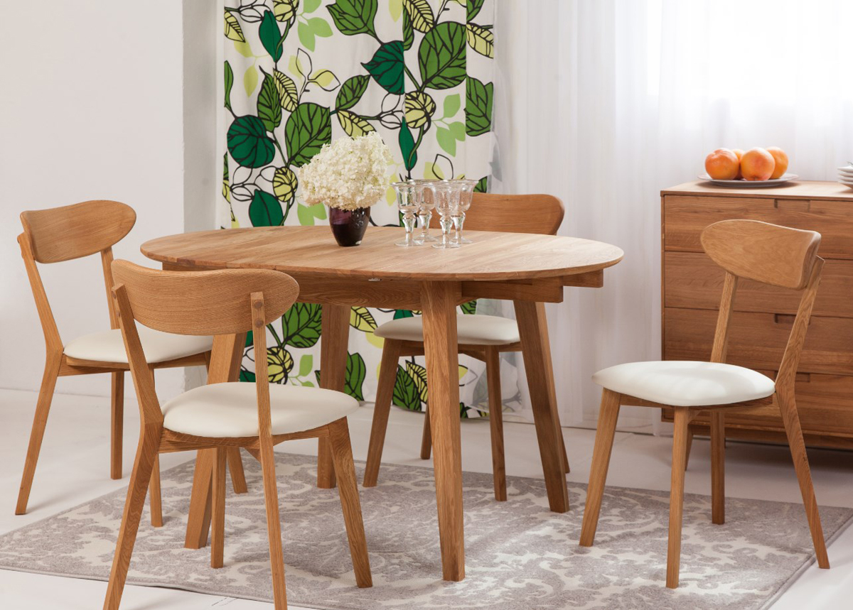 Tammi jatkettava ruokapöytä Basel 90-130x90 cm + 4 tuolia Irma