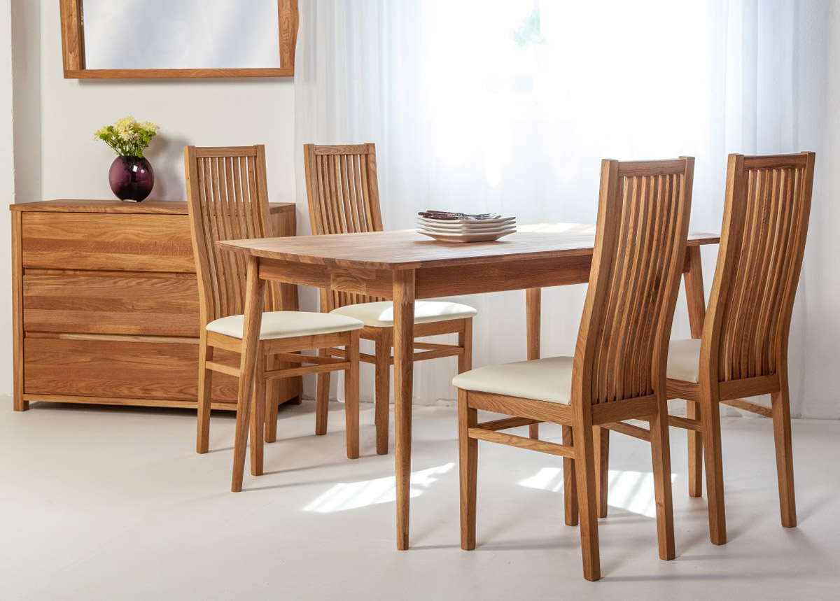 Tammi ruokapöytä SCAN 140x90 cm + 4 tuolia SANDRA