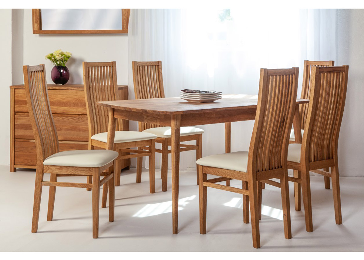 Tammi ruokapöytä SCAN 140x90 cm+ 6 tuolia SANDRA