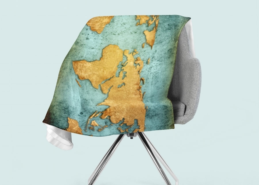 Torkkupeitto Golden World Map 130x150 cm