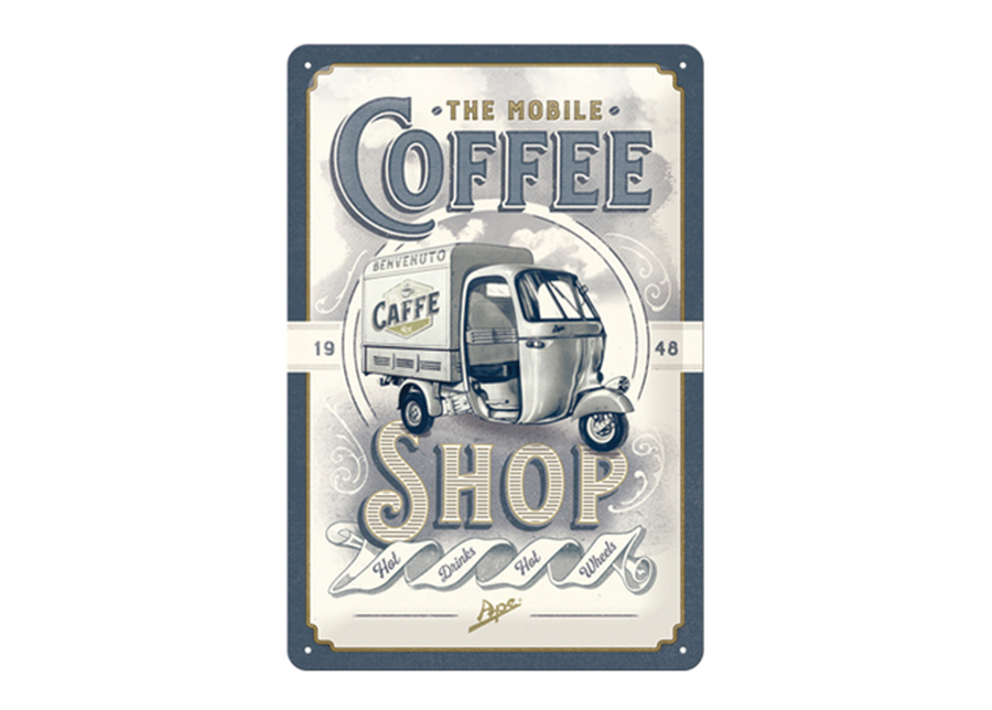 Retro metallitaulu The Mobile Coffee Shop 20x30 cm