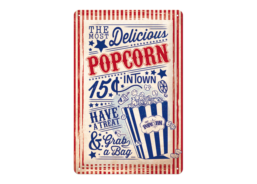 Retro metallitaulu Popcorn 20x30 cm