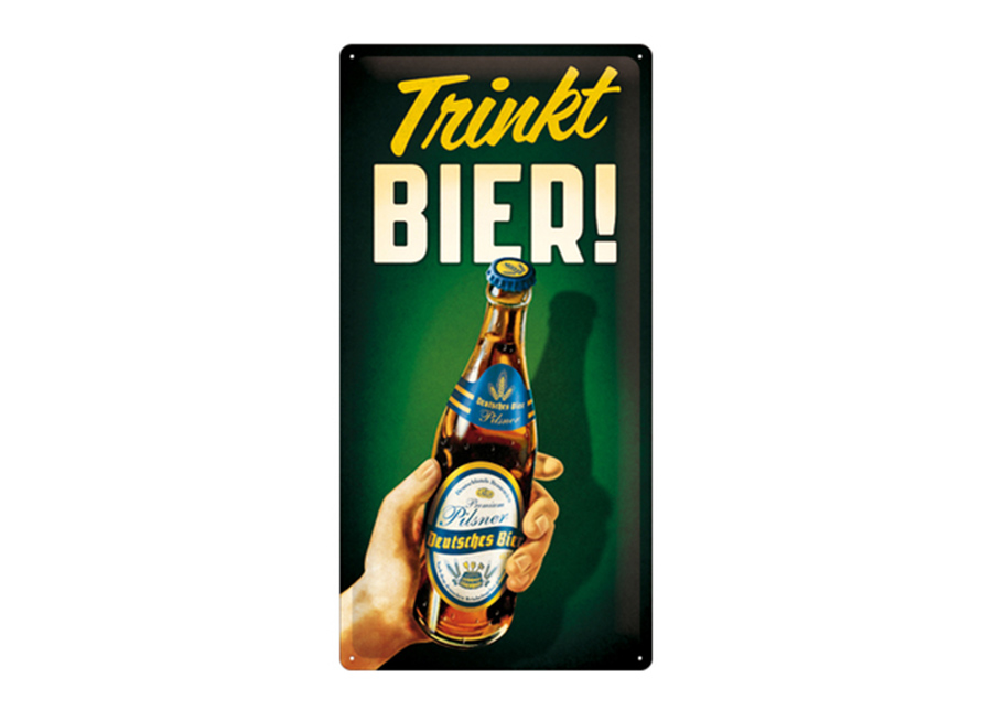 Retro metallitaulu Trinkt Bier! 25x50 cm
