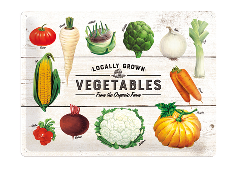 Retrometallitaulu Locally Grown Vegetables 30x40 cm
