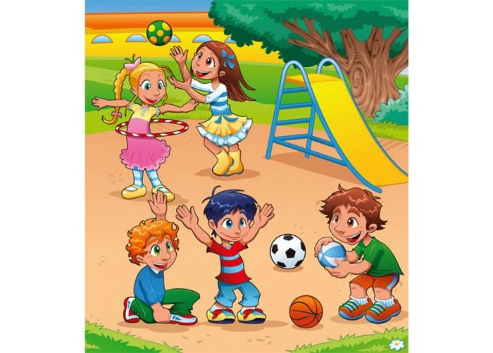 Fleece-kuvatapetti Kids in playground 225x250 cm
