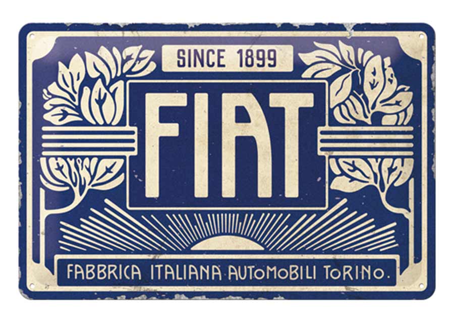 Retro metallitaulu Fiat - Since 1899 Logo Blue 20x30 cm