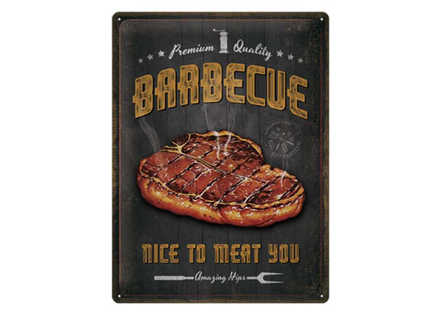 Retrotyylinen metallitaulu Barbecue Nice To Meat You 30x40 cm