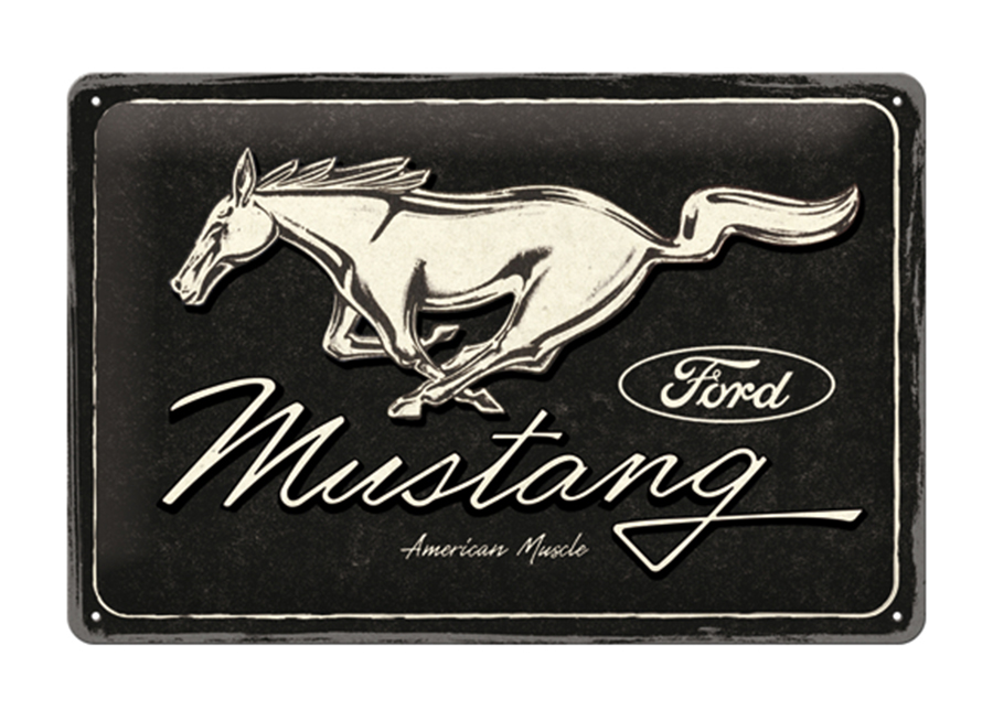 Retro metallitaulu Mustang - Horse Logo Black 20x30 cm