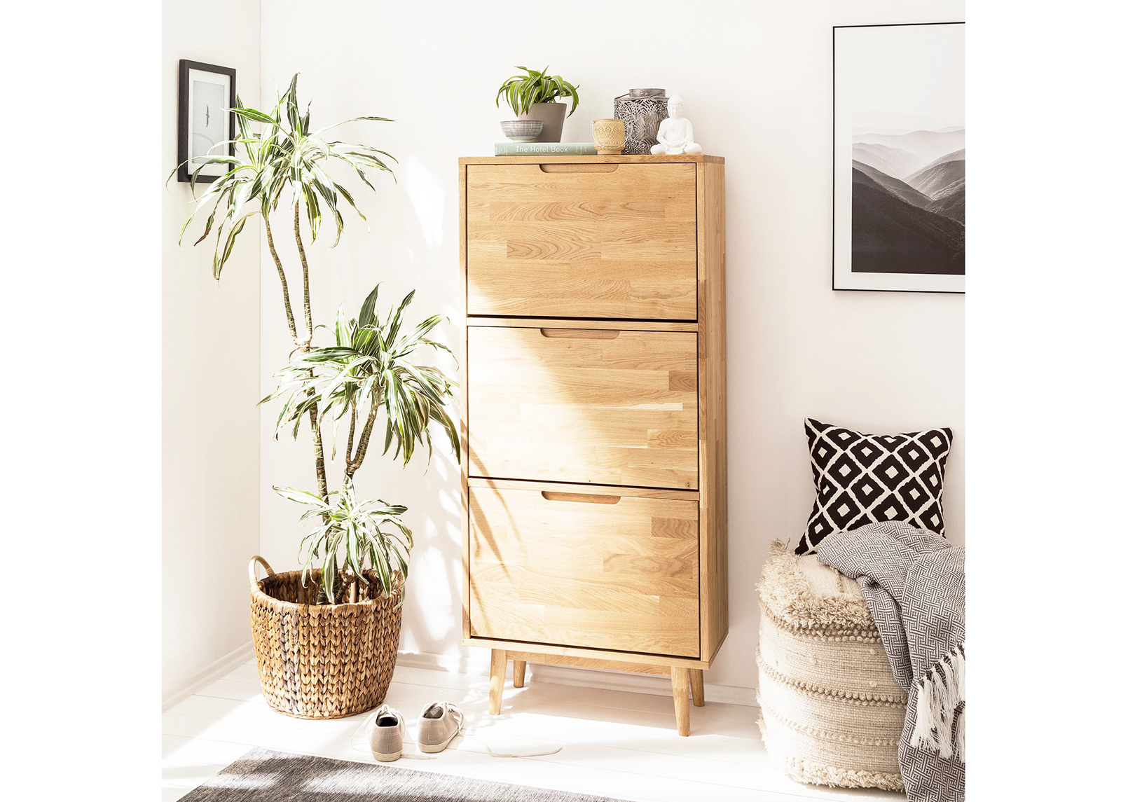 Tammi kenkäkaappi Scan, valkoinen öljy