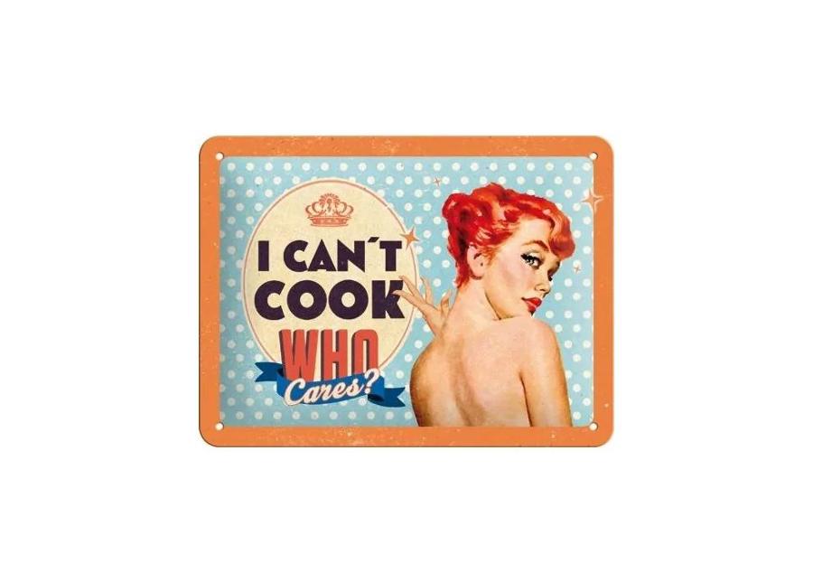 Retro metallitaulu I can´t cook, who cares? 15x20 cm