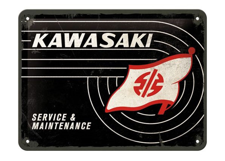 Retro metallitaulu Kawasaki Service & Maintenance 15x20 cm