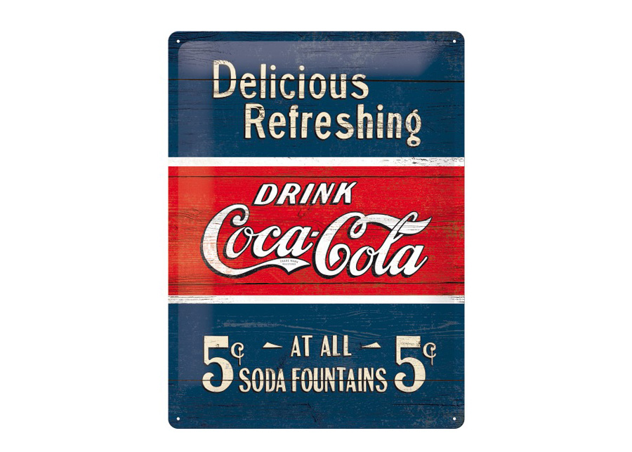 Retro metallitaulu Coca-Cola 5c Delicious Refreshing 30x40 cm