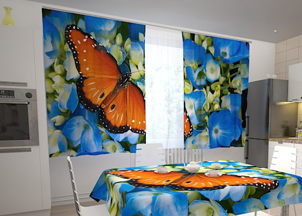 Läpinäkyvä verho BUTTERFLY ON THE BLUE 200x120 cm