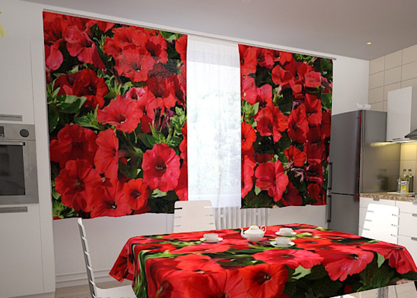 Läpinäkyvä verho RED PETUNIAS 200x120 cm