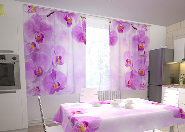 Läpinäkyvä verho KITCHEN IN ORCHIDS 200x120 cm