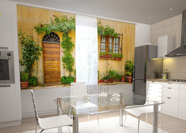 Pimennysverho THE FRONT IN FLOWERS FOR THE KITCHEN 200x120 cm