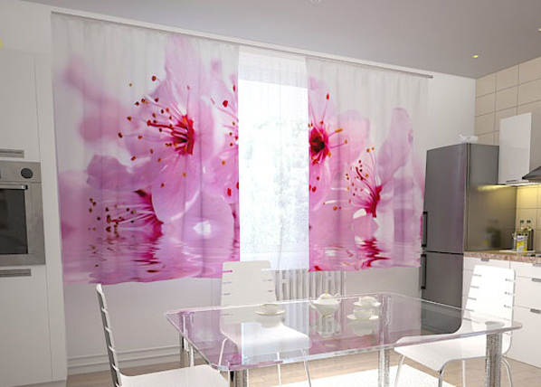 Läpinäkyvä verho FLOWERS CHERRY 200x120 cm